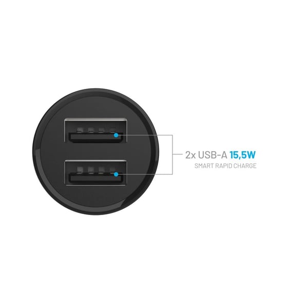 FIXED - Bilstrømadapter - 15 watt - 3 A - 2 utgangskontakter (USB) - svart