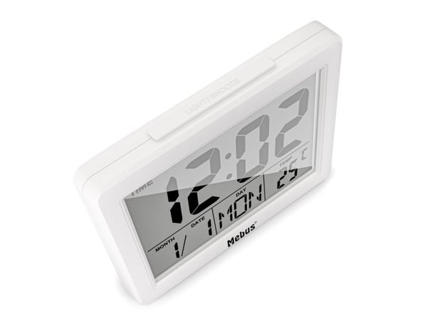 Mebus 25738, Quartz-väckarklocka, Rektangel, Vit, 12/24h, F, °C, Vit