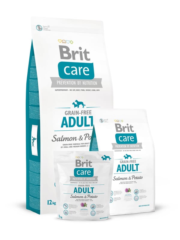 Brit Care Grain-free Adult Salmon & Potato, Aikuinen, Keskikokoinen (11 -25 kg), Pieni (5 - 10 kg), X-Small (< 4 kg), Apple, Peruna, Lohi, 1 kg