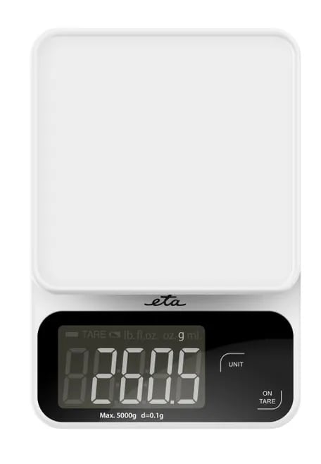 Eta POPI, Sähkökeittiövaaka, 5 kg, 1 g, Valkoinen, Pöytämalli, Suorakulmio