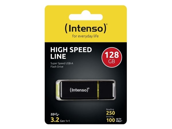 Intenso High Speed Line - USB-flashstasjon - 128 GB - USB 3.1 - svart, gul