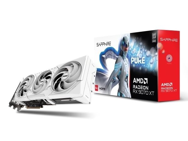 Sapphire Pure Radeon RX 9070 XT skjermkort 16 GB GDDR6, hvit