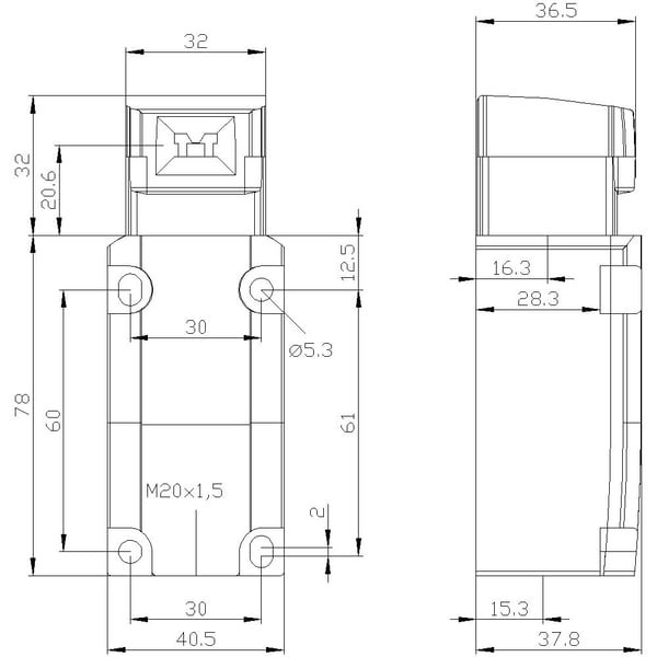 Siemens 3SE5132-0QV20, Plast, IP66, IP67, Cuboid, 56 mm, 166,5 mm, 77,5 mm