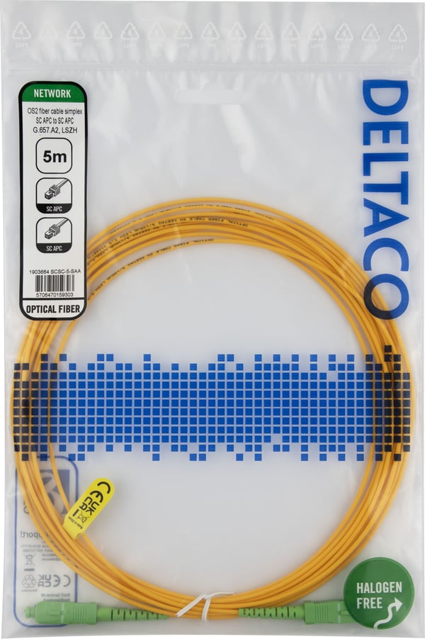 OS2 Fiberkabel, SC - SC, simplex, APC/APC, 5,0 m