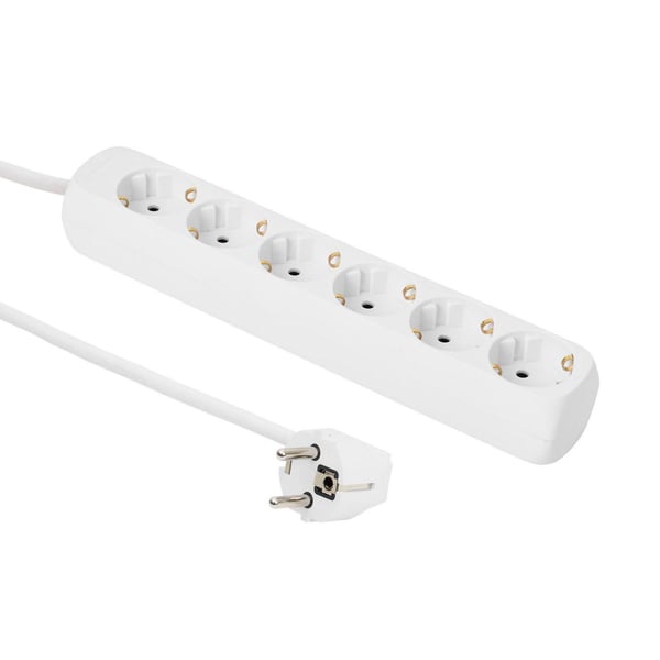 Microconnect GRU0063WA, 3 m, Tyyppi F, Tyyppi F, Valkoinen, Valkoinen, 6 AC-pistorasia(a)