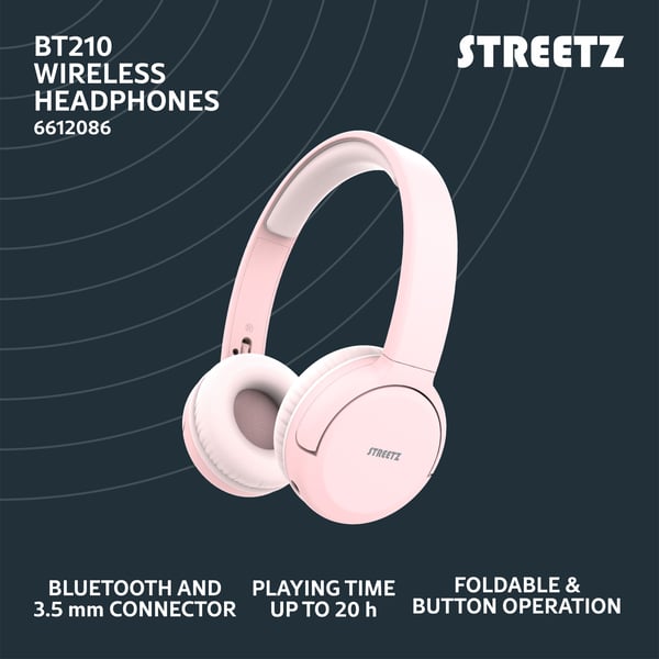 Streetz BT210-PNK Bluetooth-hörlurar, vikbara, rosa