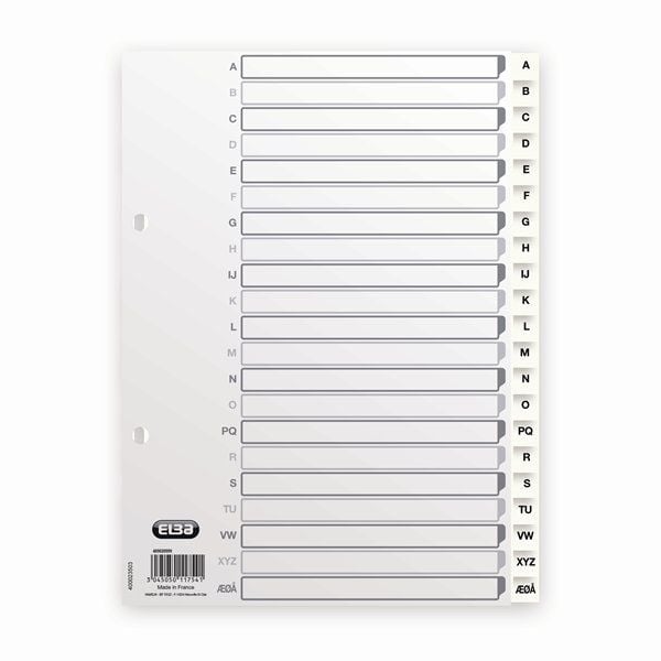Elba 400020999, Alfabetisk faneindeks, Polypropylen (PP), Hvit, Portrett, A