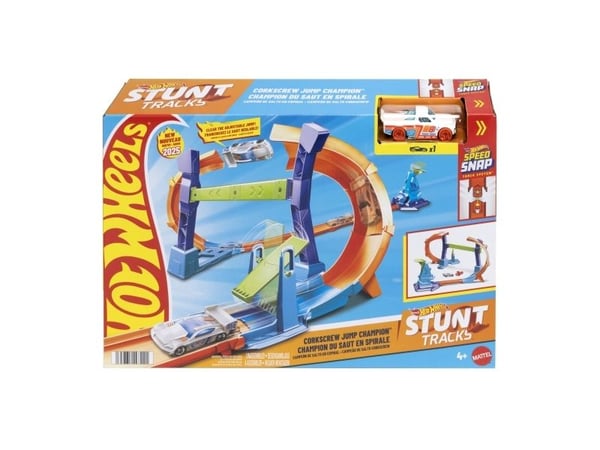 Hot Wheels Stunt Tracks bilbana med bil i skala 1:64, Corkscrew Jump Champion