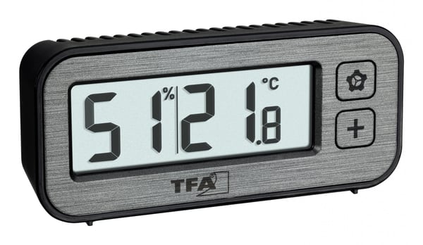 TFA-Dostmann 60.2522.10, Digitaalinen herätyskello, Suorakulmio, musta, Harmaa, Sisätila, Aikuinen, 0 - 50 °C