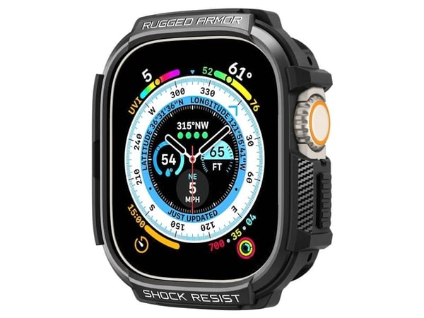 Spigen Rugged Armor, Etui, Smartklokke, Svart, Apple, Apple Watch Ultra, Ripebestandig, Sjokkresistent