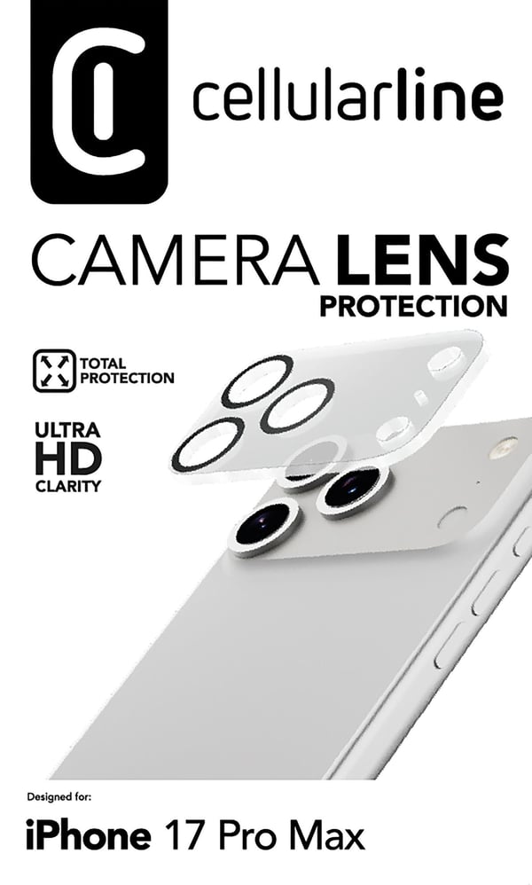 Cellularline CAMERALENSIPH17PRM, Apple, iPhone 17 Pro Max, Ripebestandig, Sjokkresistent, Gjennomsiktig, 1 stykker