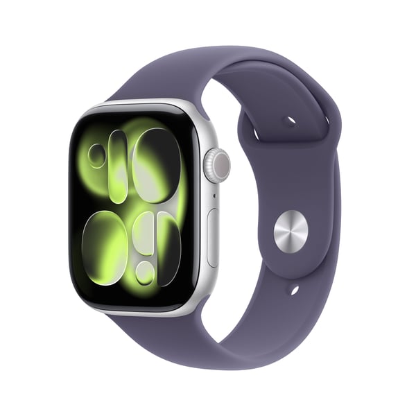 Apple Watch Series 11 GPS 46mm Silver Aluminium Case with Purple Fog Sport Band - S/M