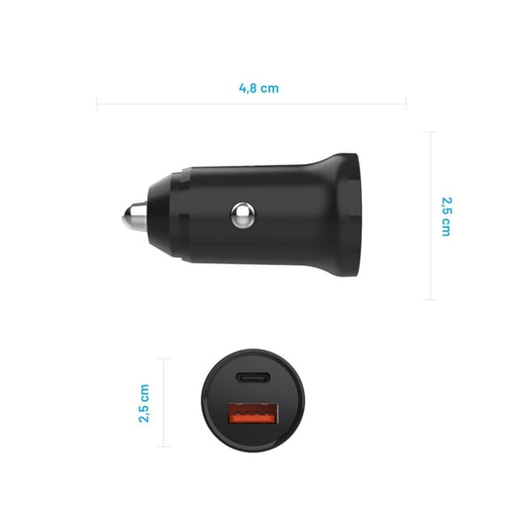 FIXED - Bilstrømadapter - 20 watt - PD 3.0 - 2 utgangskontakter (USB-C, USB) - svart