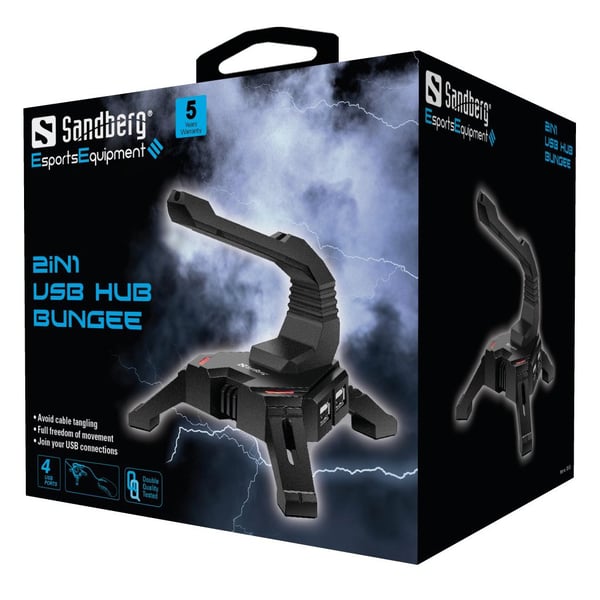 Sandberg 2in1 USB Hub Bungee - Keskitin - 4 x USB 2.0 - pöytätietokoneet
