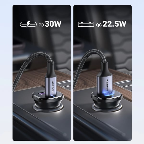 Ugreen EC305 USB-C + USB billaddare, 30W (svart)