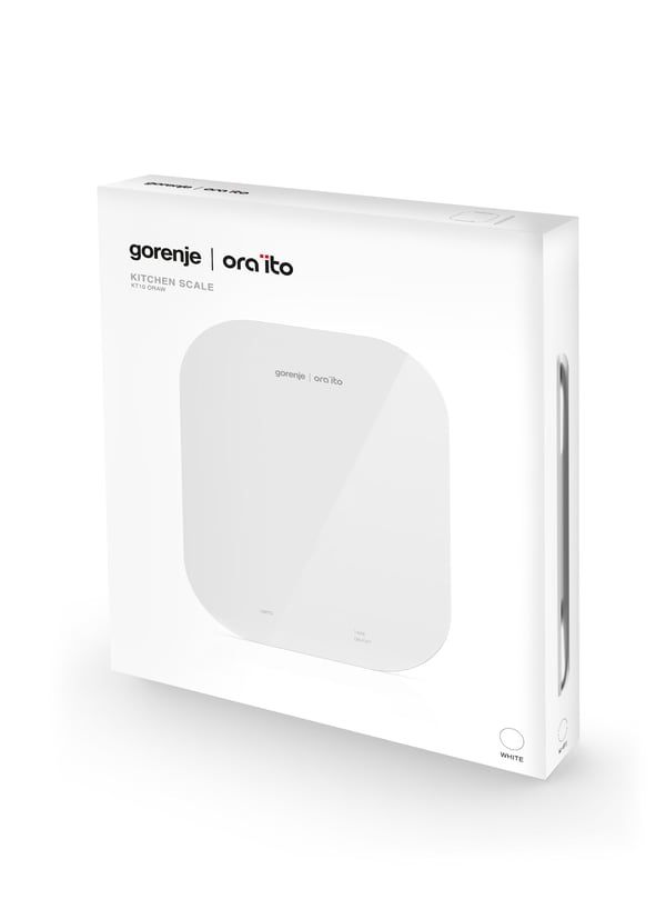 Gorenje KT10ORAW, Sähkökeittiövaaka, 10 kg, 1 g, Valkoinen, Lasi, Lasi