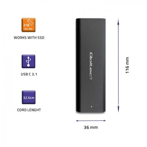 Qoltec-kotelo | asemapaikka M.2 SATA SSD -asemalle | NGFF | USB type C