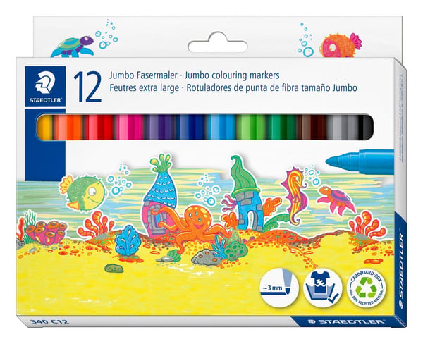 STAEDTLER Fiberpen Noris® Jumbo 3,0 mm - med 12 stk. ass. farver