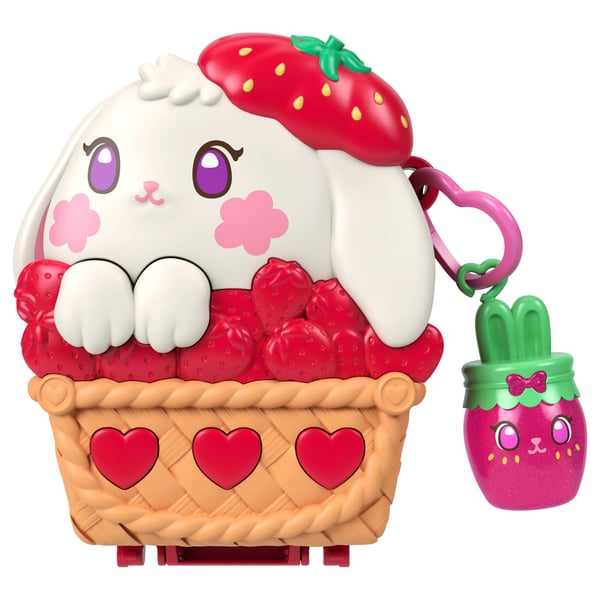 Polly Pocket Strawberry Bunny Basket -minileikkisetti, 1 mikronukke ja lemmikki