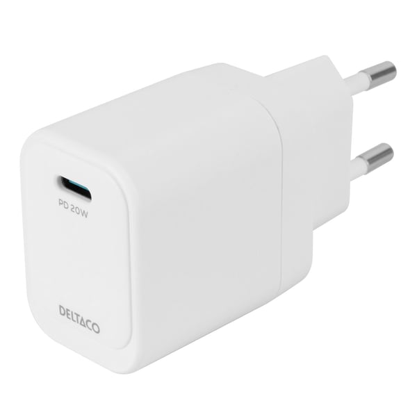 DELTACO - Strømadapter - 20 watt - 3 A - PD/PPS (USB-C) - hvit