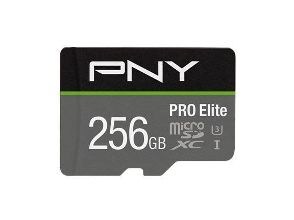 PNY PRO Elite, 256 GB, MicroSDXC, Luokka 10, UHS-I, Class 3 (U3), Musta, Harmaa