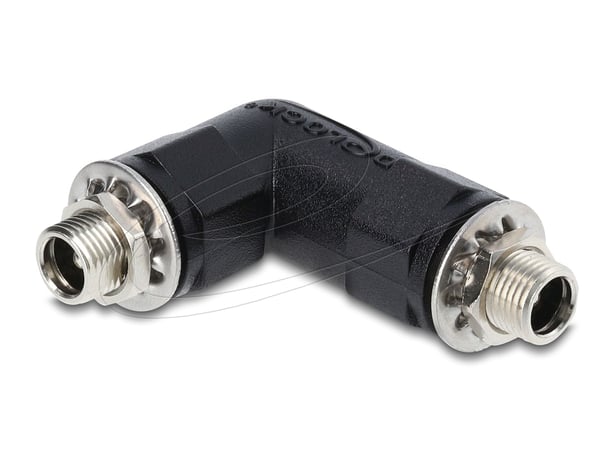 Delock ontto pistokesovitin DC 5,5 x 2,1 mm pistorasiaan, jossa on 90° kulmassa oleva kierre