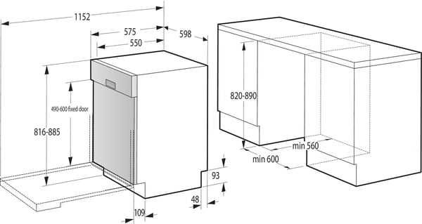 Gorenje GI642E90X halvintegrerad diskmaskin 60 cm energiklass E