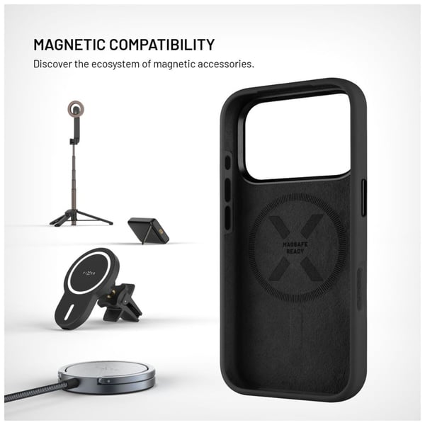 Fixed MagFlow - Baksidedeksel for mobiltelefon - MagSafe-samsvar - væskesilikon - svart - for Apple iPhone 17 Pro