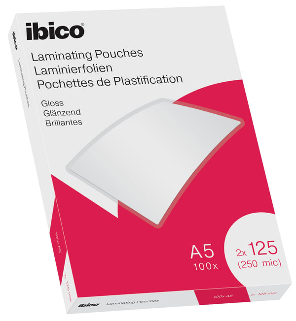 Ibico kiiltävät A5-laminointitaskut, 125 mikronia, kristallinkirkas - (100 kpl)