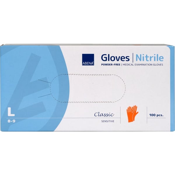 Tutkimuskäsine, ABENA Classic Sensitive, L, oranssi, nitriili, puuteriton - (100 kpl)