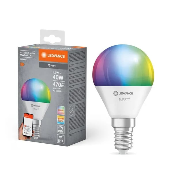 LEDVANCE SMART+ - LED-lyspære - form: P46 - E14 - 4.9 W (ekvivalent 40 W) - klasse F - RGBW-lys - 2700-6500 K - hvit