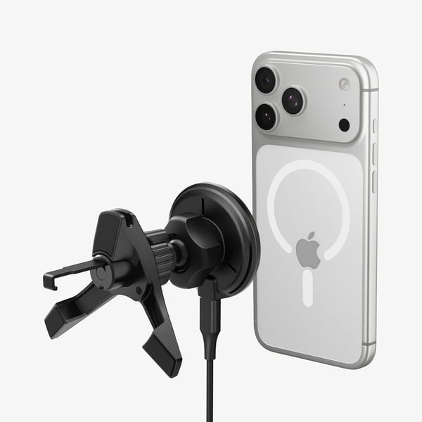 Spigen EV15MAQ Essential MagSafe-autoteline tuuletusritilään Qi2 15W, musta