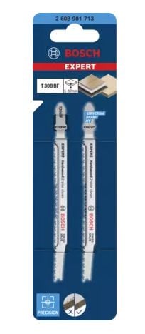 Bosch T 308 BF, Kuviosahanterä, Hiomapuu, Lehtipuu, Laminoitu paneeli, Kipsilevy, Kaksoismetalli, Ruostumaton teräs, 2 mm, 5 cm