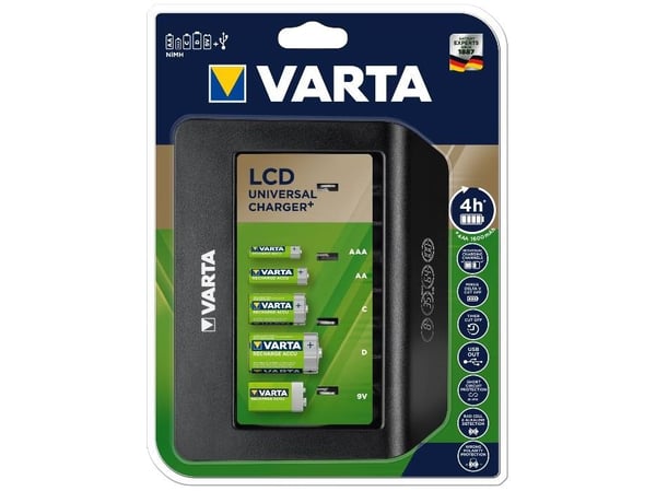 Varta LCD Universal Charger+ - 4 t batterilader - (for 4xAA/4xAAA, 4xD, 4xC, 1x9V) (USB)