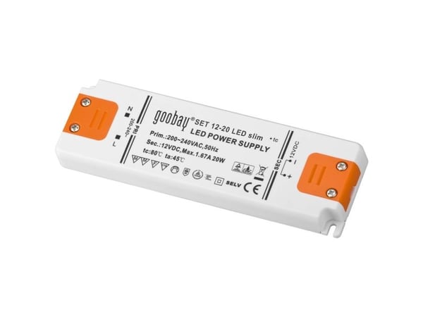 Goobay 30002, Elektronisk lystransformator, Oransje, Hvit, IP20, -20 - 45 °C, CE, RoHS Directive 2011/65/EU [OJEU L174/88-110, 01.07.2011, 20 W
