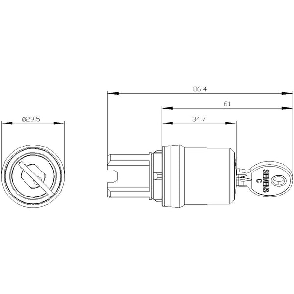 Siemens 3SU10505LC010AA0 3SU1050-5LC01-0AA0 Avainkytkin 1 x 45 ° IP66, IP67, IP69/IP69K 1 kpl 1 kpl