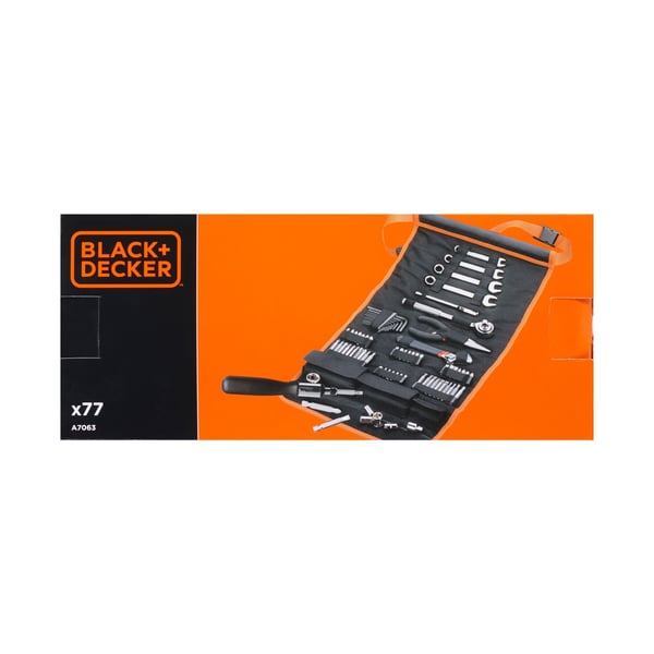 BLACK+DECKER A7063-QZ työkalusarja, 76 osaa, rullalaukussa, musta/oranssi