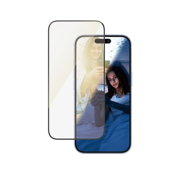 PanzerGlass Eyecare - Skjermbeskyttelse for mobiltelefon - ultrabred passform - glass - rammefarge svart - for Apple iPhone 16