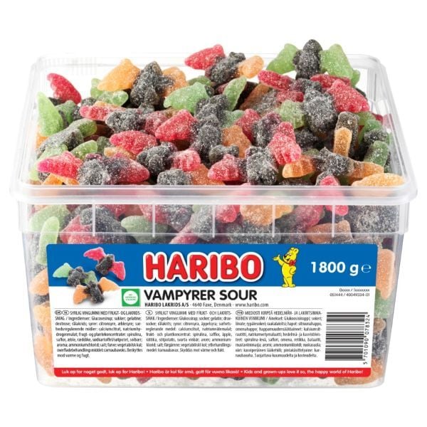 Haribo Vampyrer Sour 1,8 kg i plastbunke