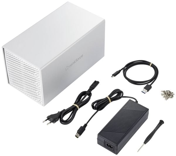 Renkforce RF-5587610 SATA-kiintolevykotelo Asemapaikkojen määrä: 4 paikkaa 2,5 tuumaa, 3,5 tuumaa Sisältää 80 mm tuulettimen Alumiininen kotelo USB...