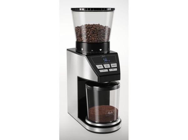 Melitta 1027-01, Kaffekvarn, 375 g, Konisk malning, LCD, Svart, Rostfritt stål, 160 W