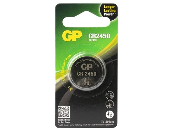 GP Batteries Lithium Cell CR2450, Single-use battery, CR2450, Lithium, Knap/mønt, 3 V, 1 stk