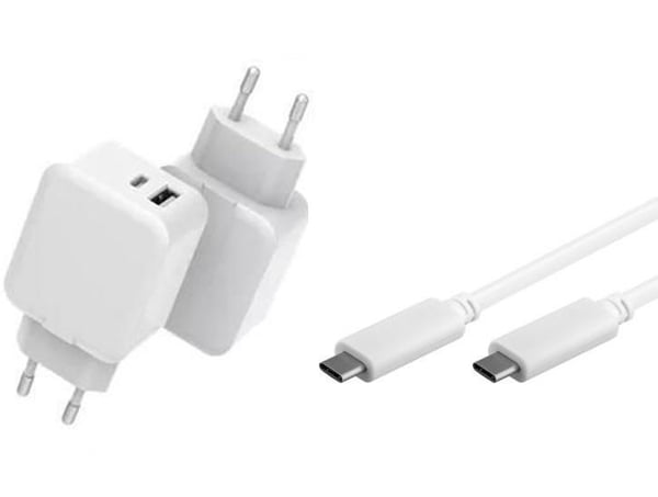CoreParts - Strømadapter - 30 watt - 3 A - PD, QC 3.0 - 2 utgangskontakter (USB, USB-C) - på kabel: USB-C - hvit - med USB-C-kabel (1m)