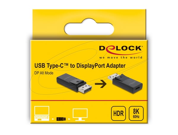 Delock - Videokort - USB-C (hona) till DisplayPort (hane) spärrad - DisplayPort 2.1 - stöd för 8K, HDR-stöd - svart