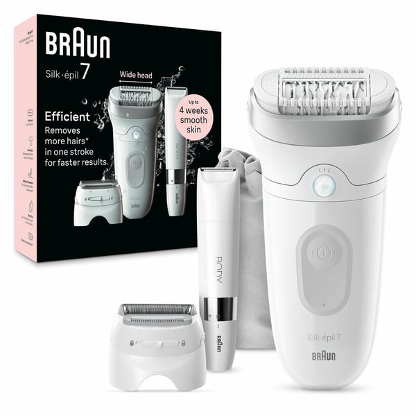 Braun Silk-épil 7 7-441 epilaattori, 40 MicroGrip-pinsettiä, valkoinen/hopea