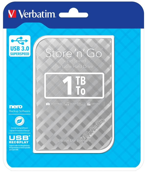 Verbatim Store 'n' Go Portable - Hårddisk - 1 TB - extern (portabel) - 2.5" - USB 3.0 - silver