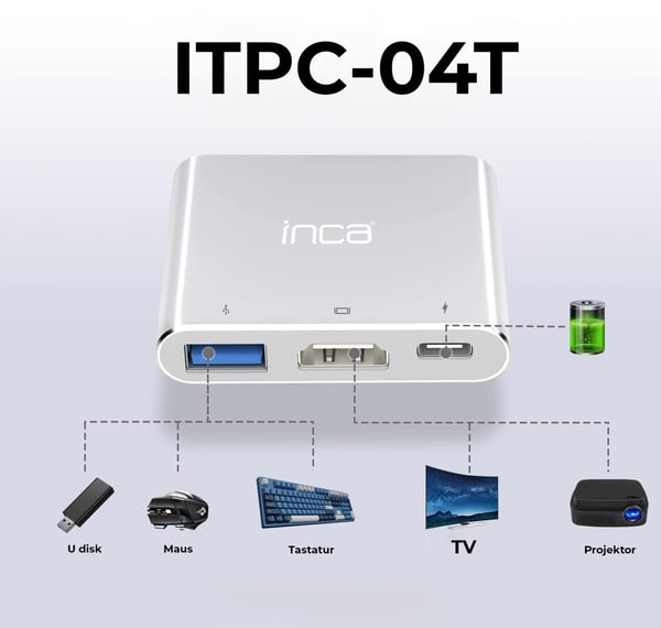 Inca ITPC-04T, USB Type-C, HDMI, Thunderbolt 3, USB 3.2 Gen 1 (3.1 Gen 1) Type-A, 5000 Mbit/s, 30 hz, 2160p, 3840 x 2160 pixlar