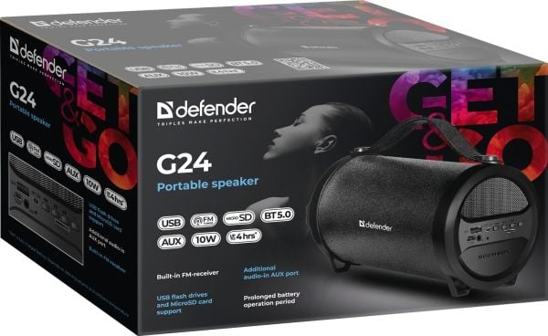 Defender G24, 7,62 cm (3"), 10 W, 70 - 20000 Hz, 85 dB, Langaton, Micro-USB, USB A-tyyppi