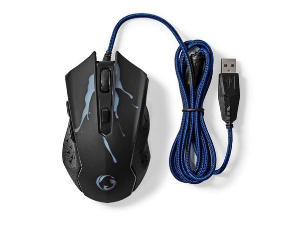 Nedis Gaming - Hiiri - ergonominen - oikeakätinen - optinen - 6 painiketta - langallinen - USB - musta - vähittäismyynti - lahjapakkaus, jossa on e...