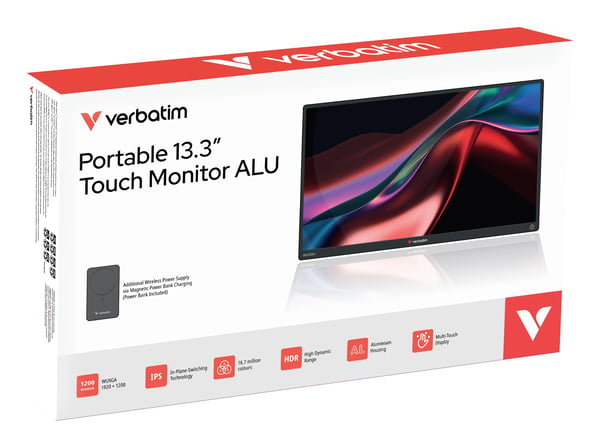Verbatim - Light Series - LCD-skärm - 13.3" - bärbar - pekskärm - 1920 x 1200 WUXGA @ 60 Hz - IPS - 250 cd/m² - 1000:1 - 6 ms - HDMI, USB-C - högta...